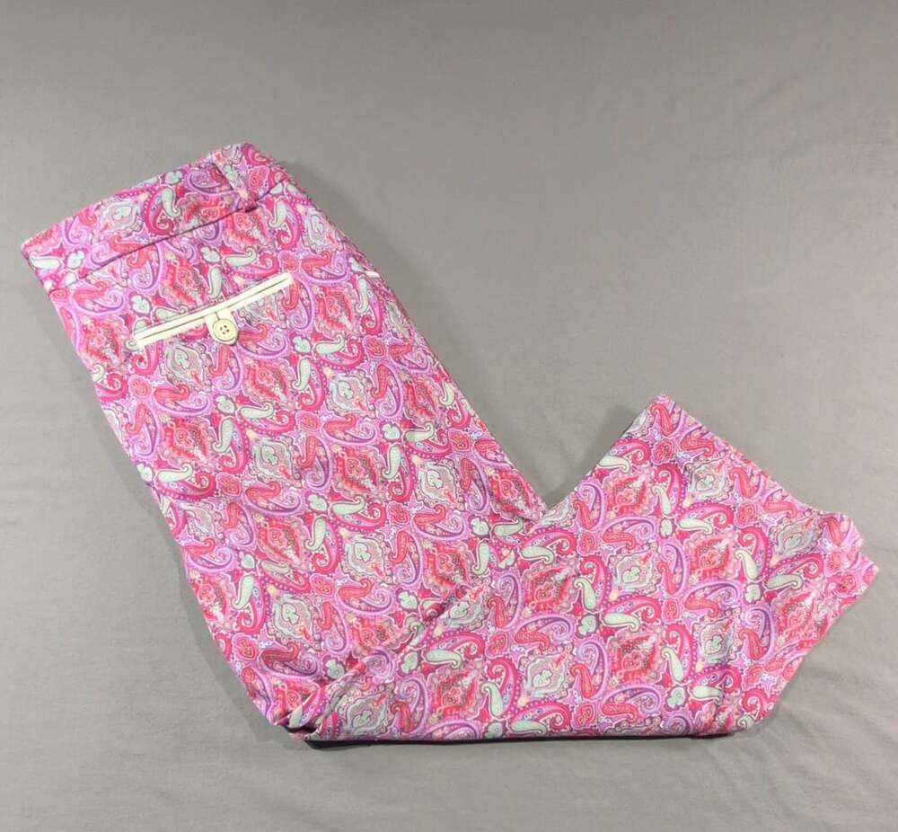 Peter Millar Pants Size 8 Pink Paisley Cotton Blend Capris